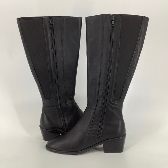 Naot Size 38 Black Soft Leather Gift Knee High Boots Block Heel Side Zip P30-13 - Picture 4 of 9